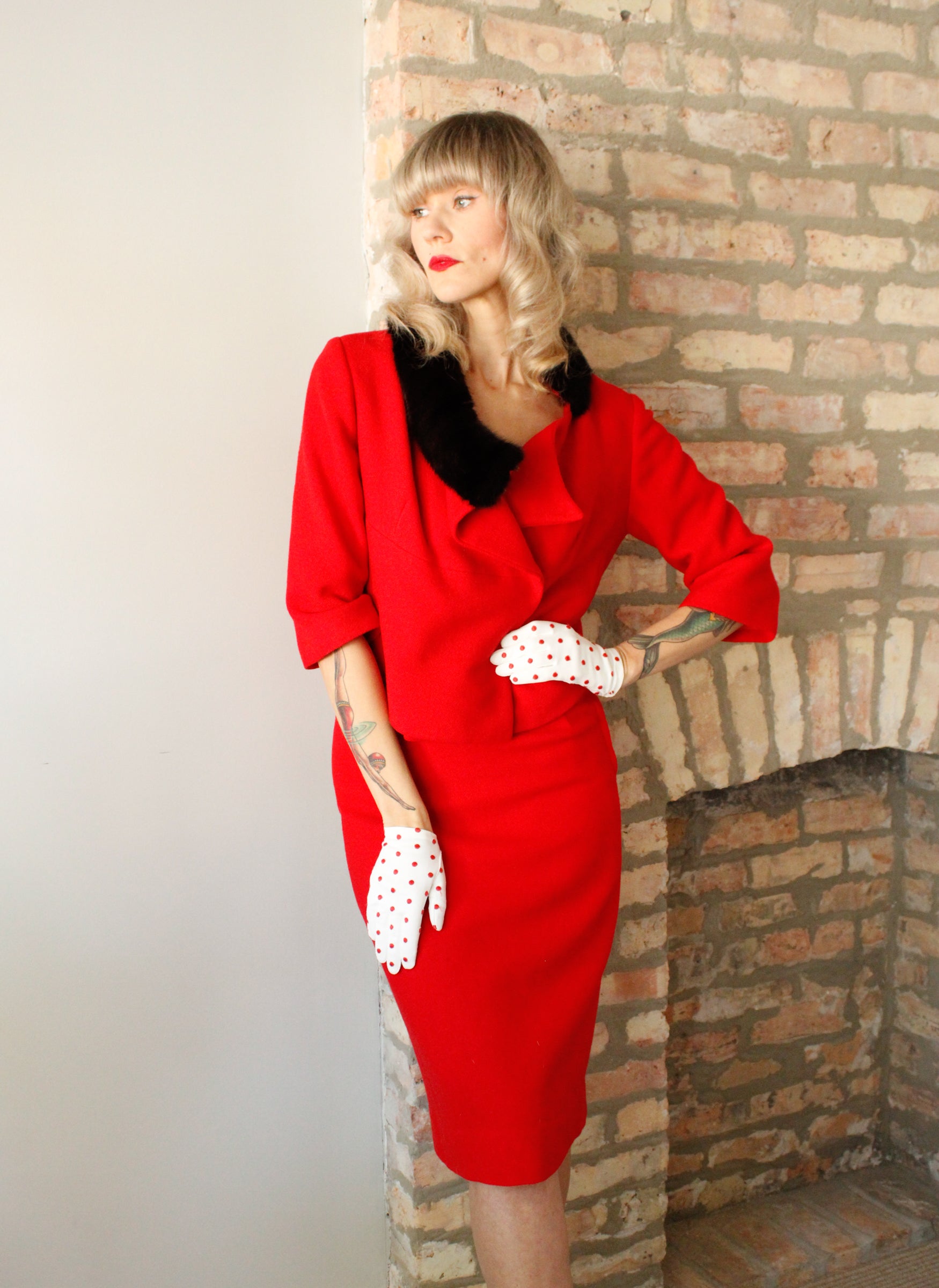 1960s Red Wool & Mink Lilli Ann Suit 