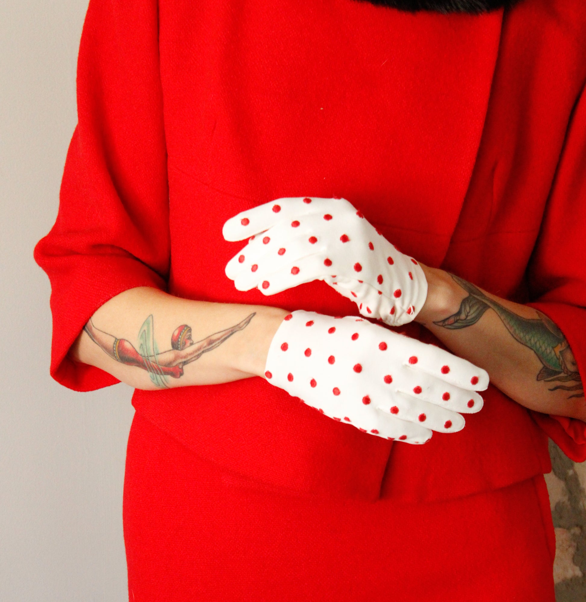 1950s polka Dot Cotton Gloves 