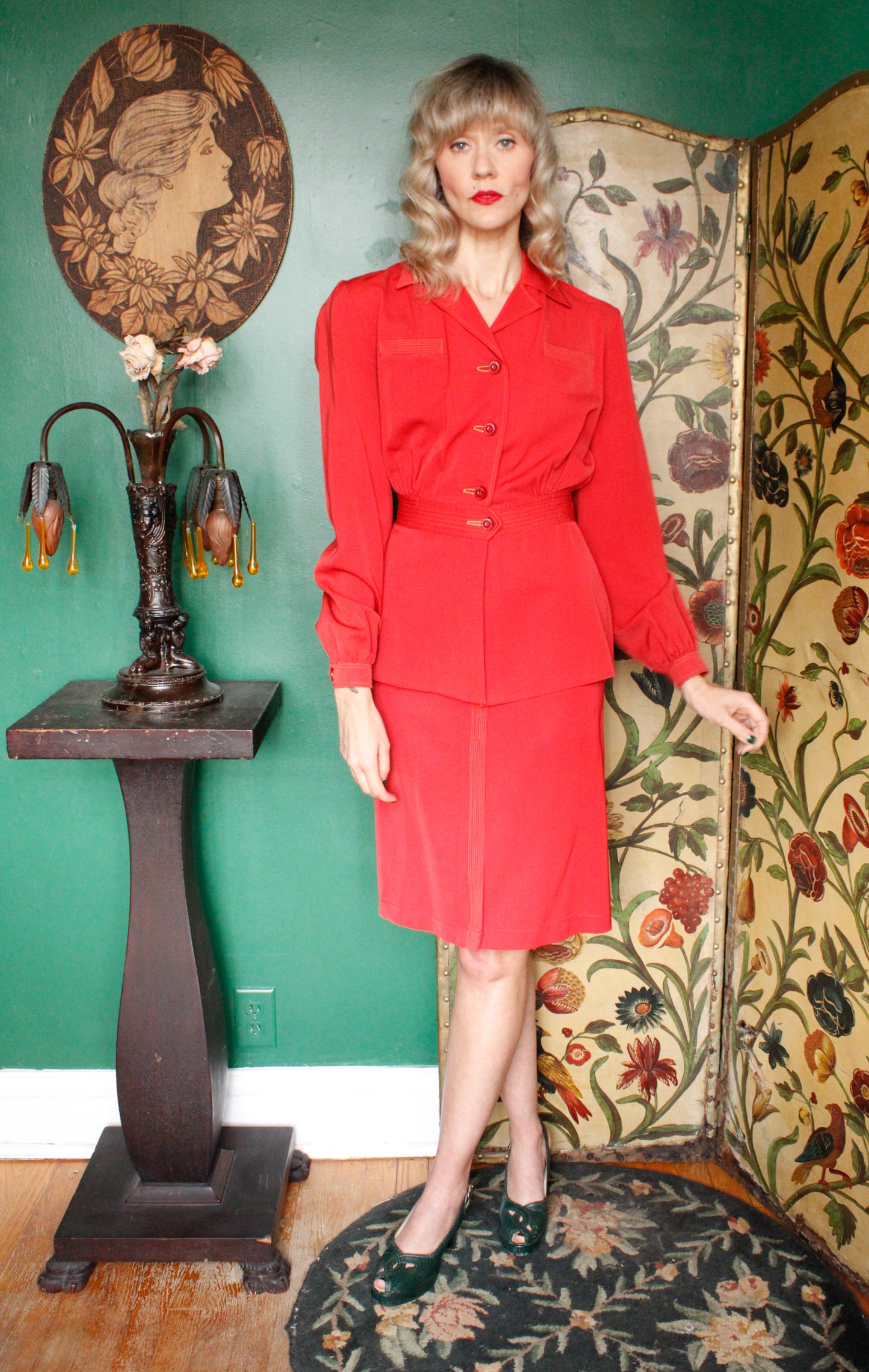 1940s Red Gabardine Forstmann 2pc Suit