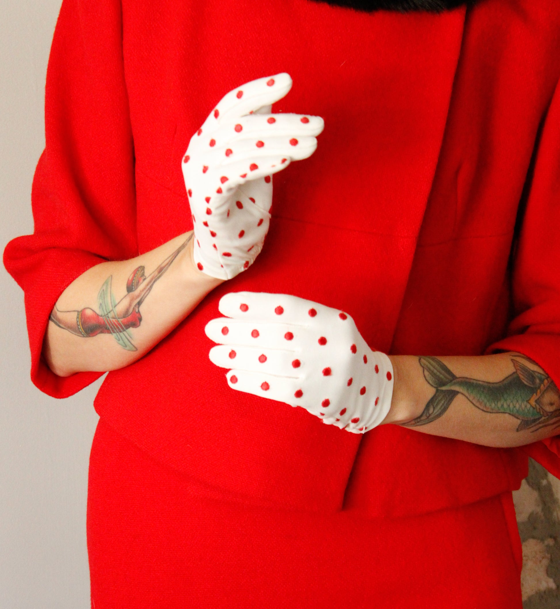1950s polka Dot Cotton Gloves 