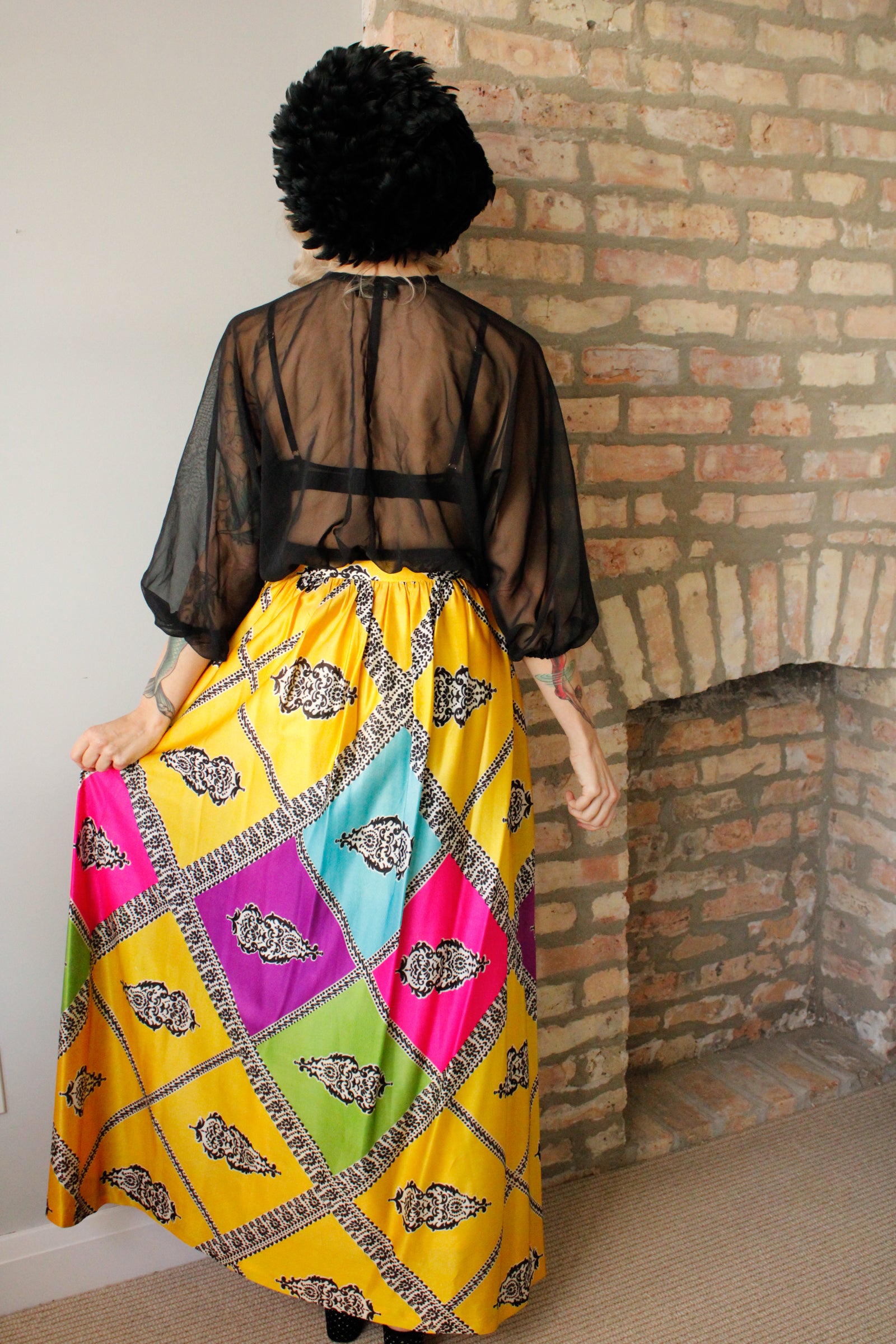 1960s colorful silk maxi skirt 