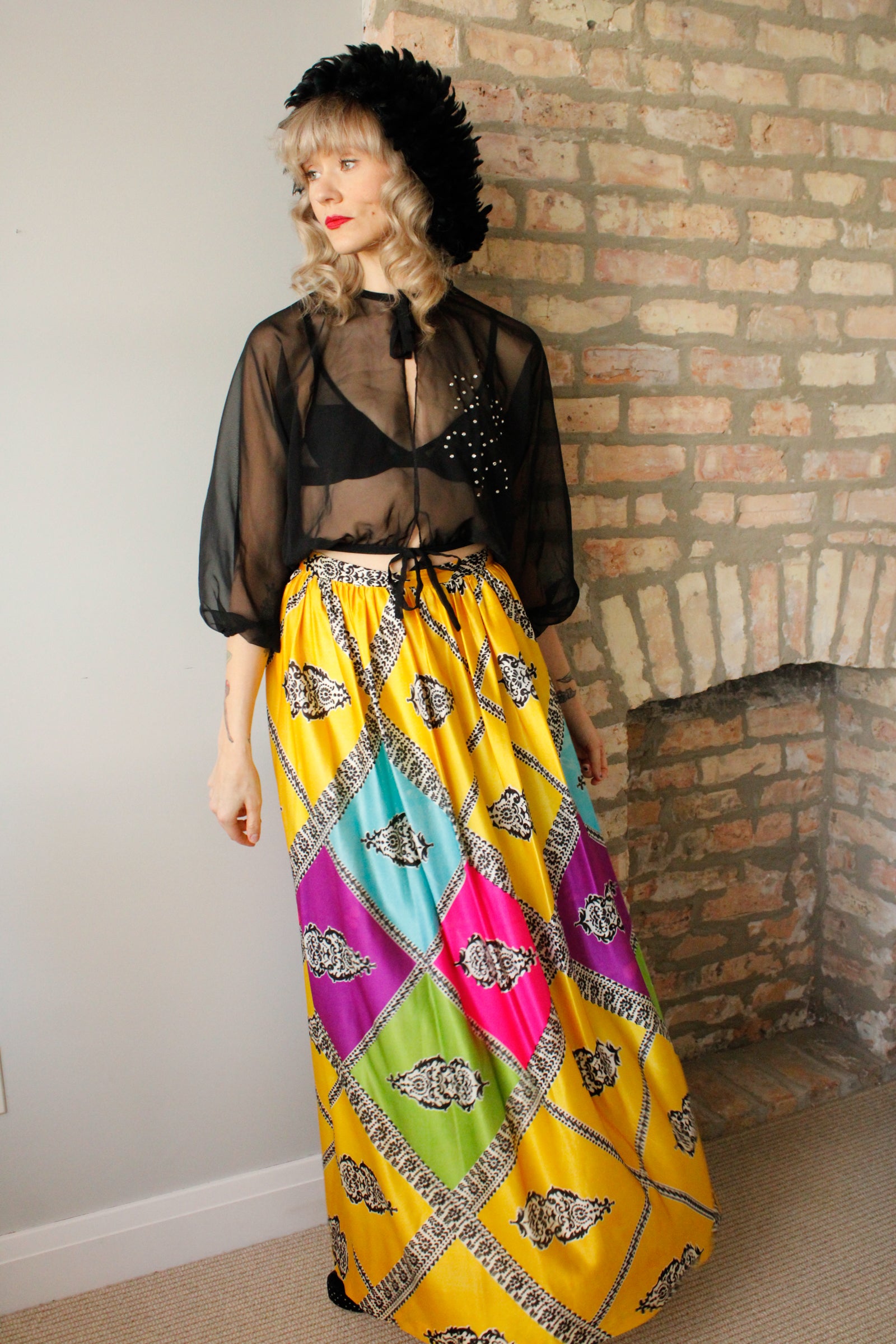 1960s colorful silk maxi skirt