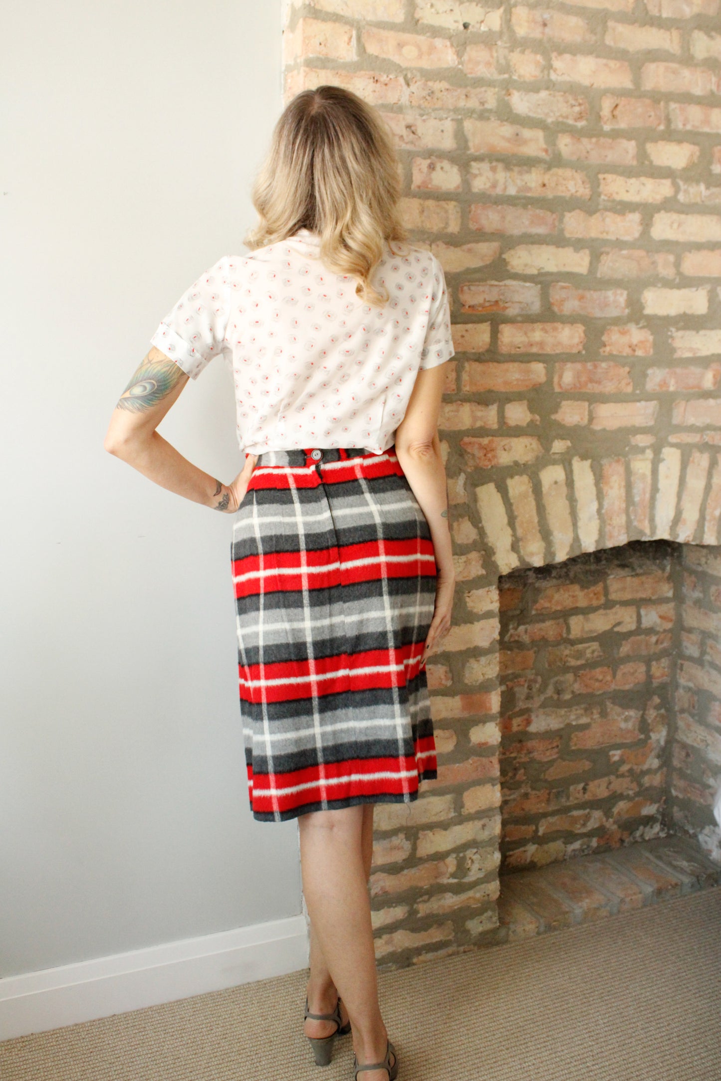 1950s Soft Flannel Plaid Pencil Skirt