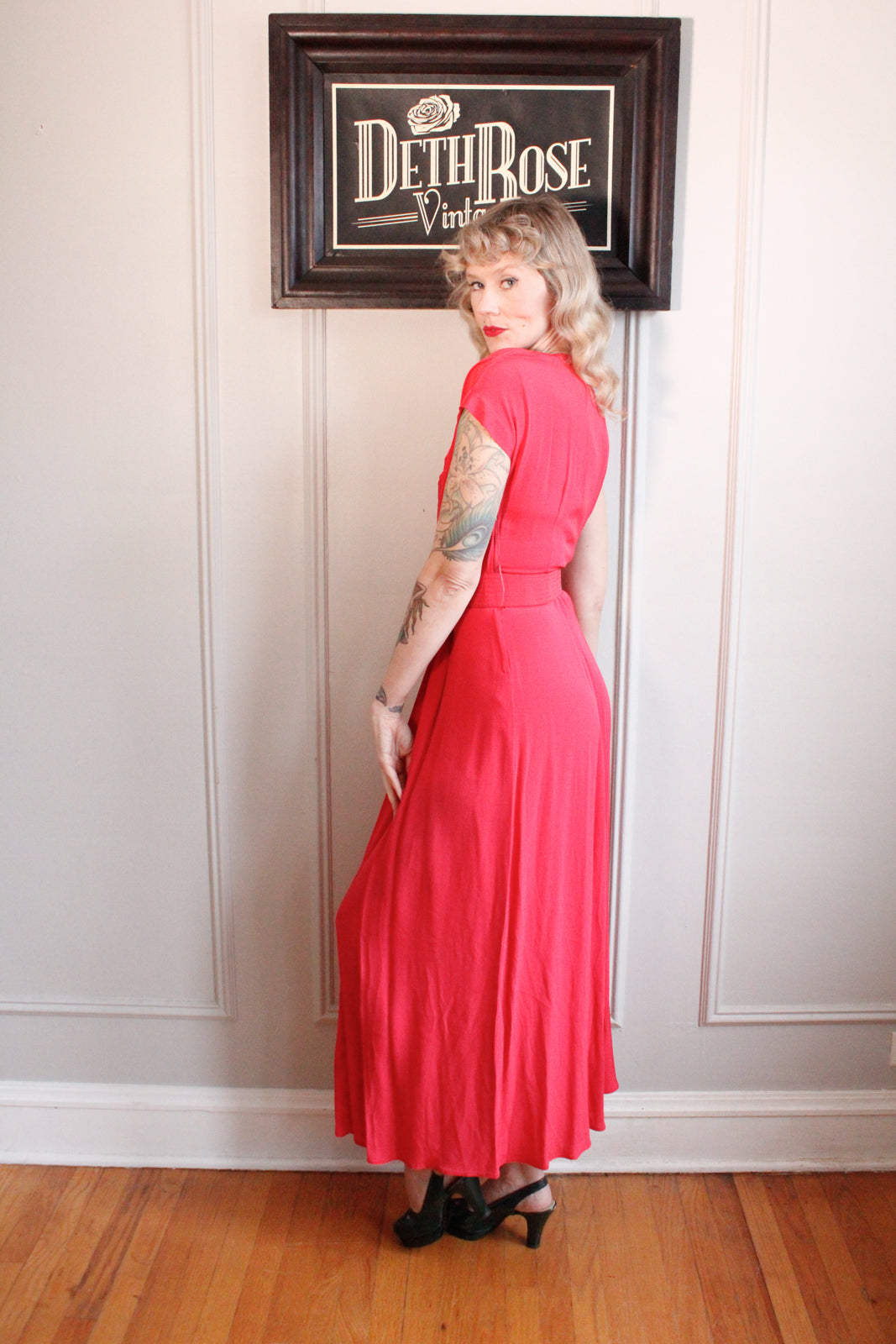 1940s Bright Pink Starburst Gown - Xsmall