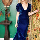 1930s Silk Velvet Sapphire Gown - Small