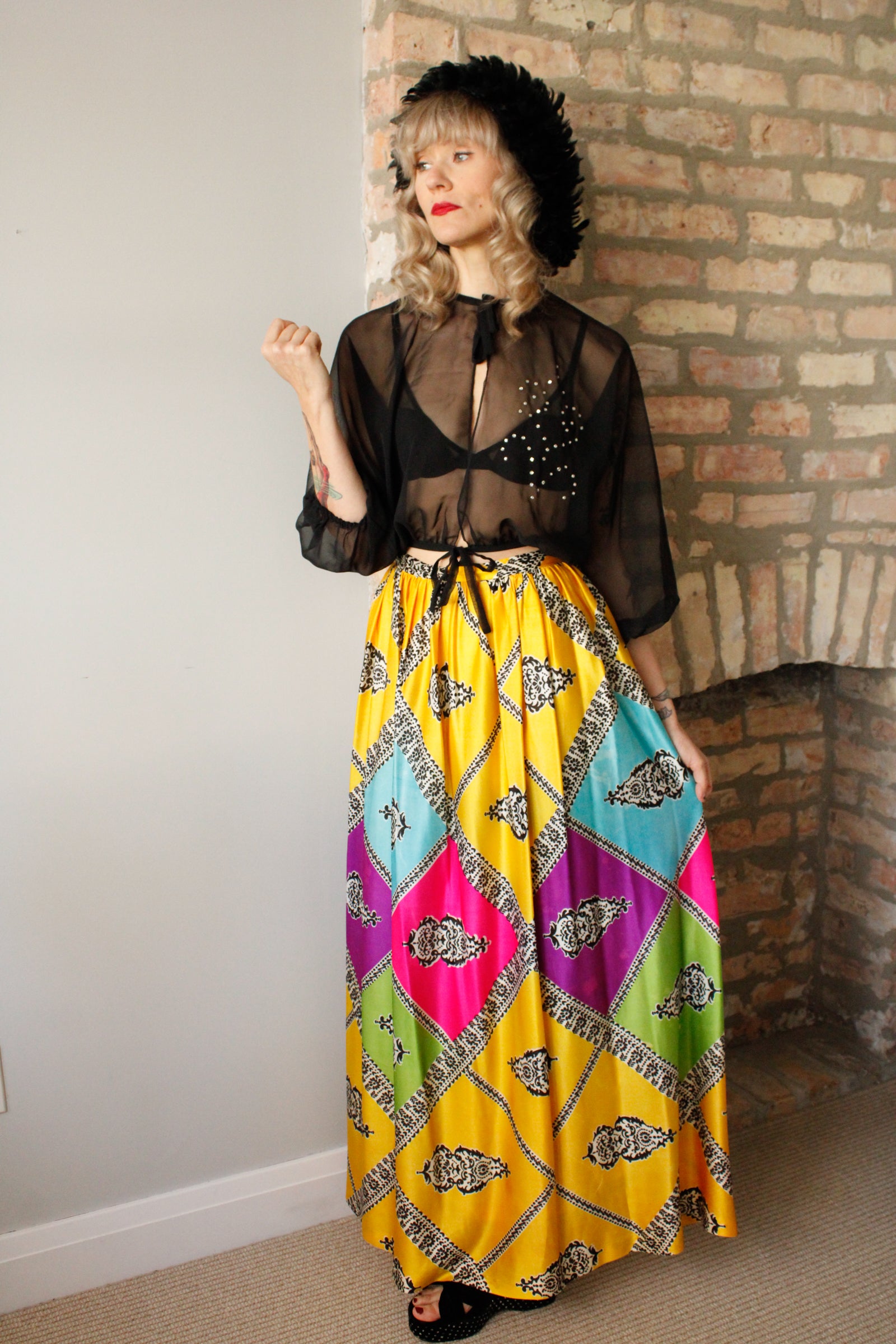 1960s Silk colorful maxi skirt