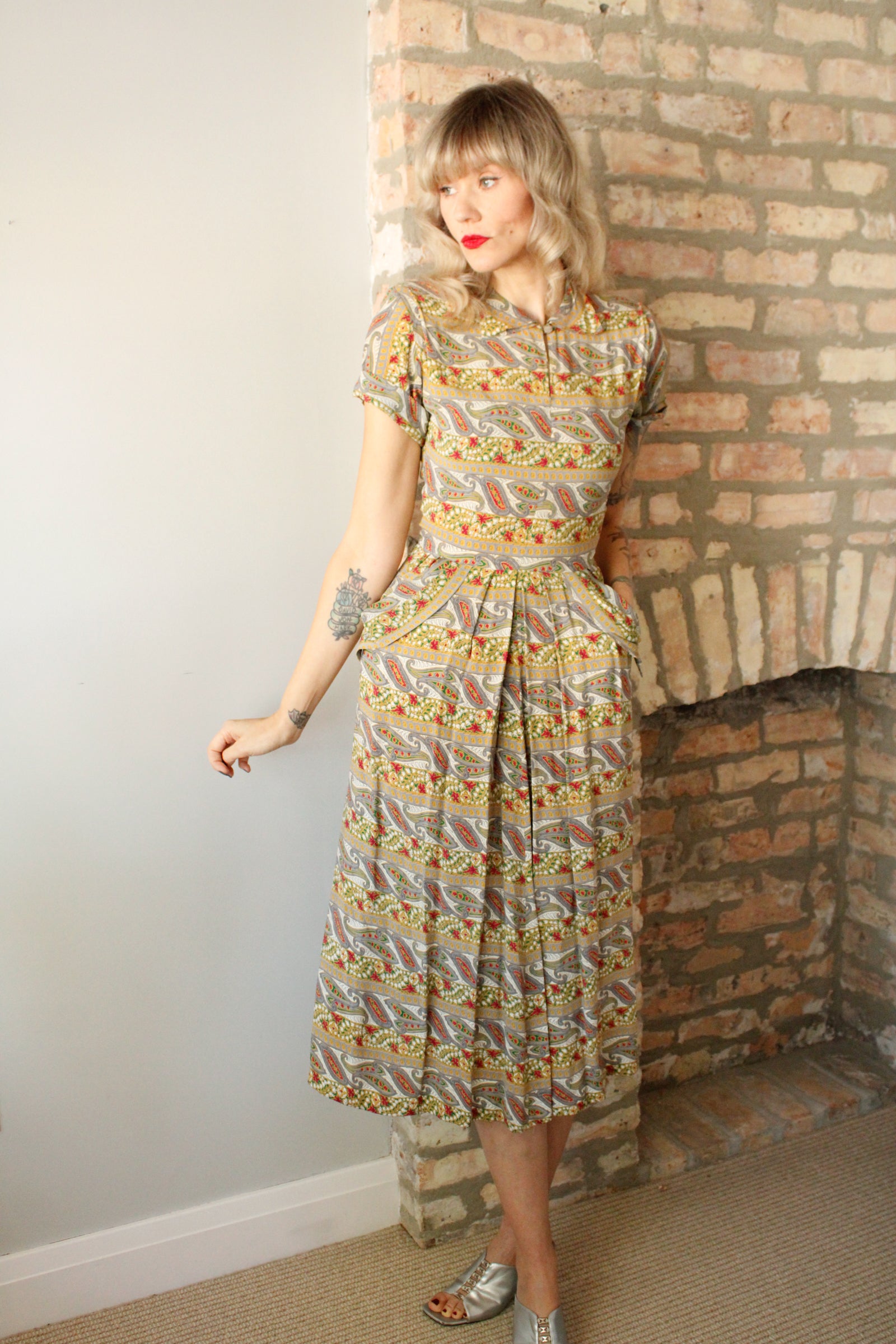 1940s Paisley & Floral Rayon Dress