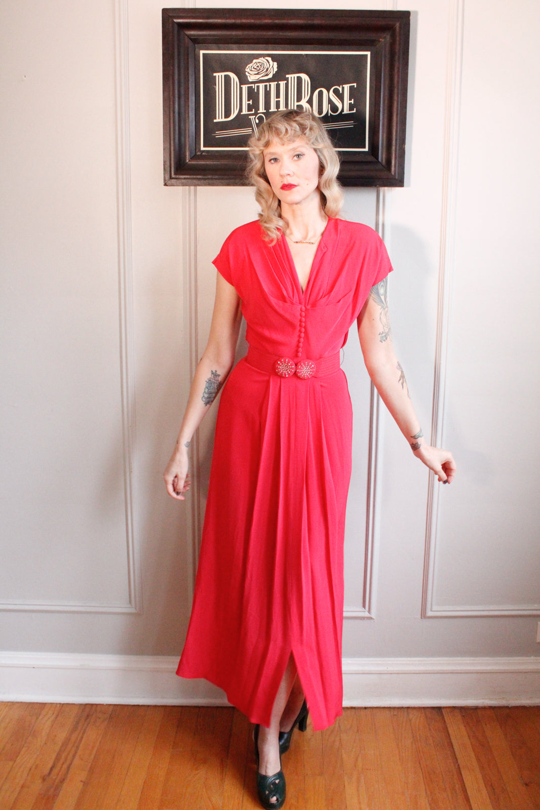 1940s Bright Pink Starburst Gown - Xsmall
