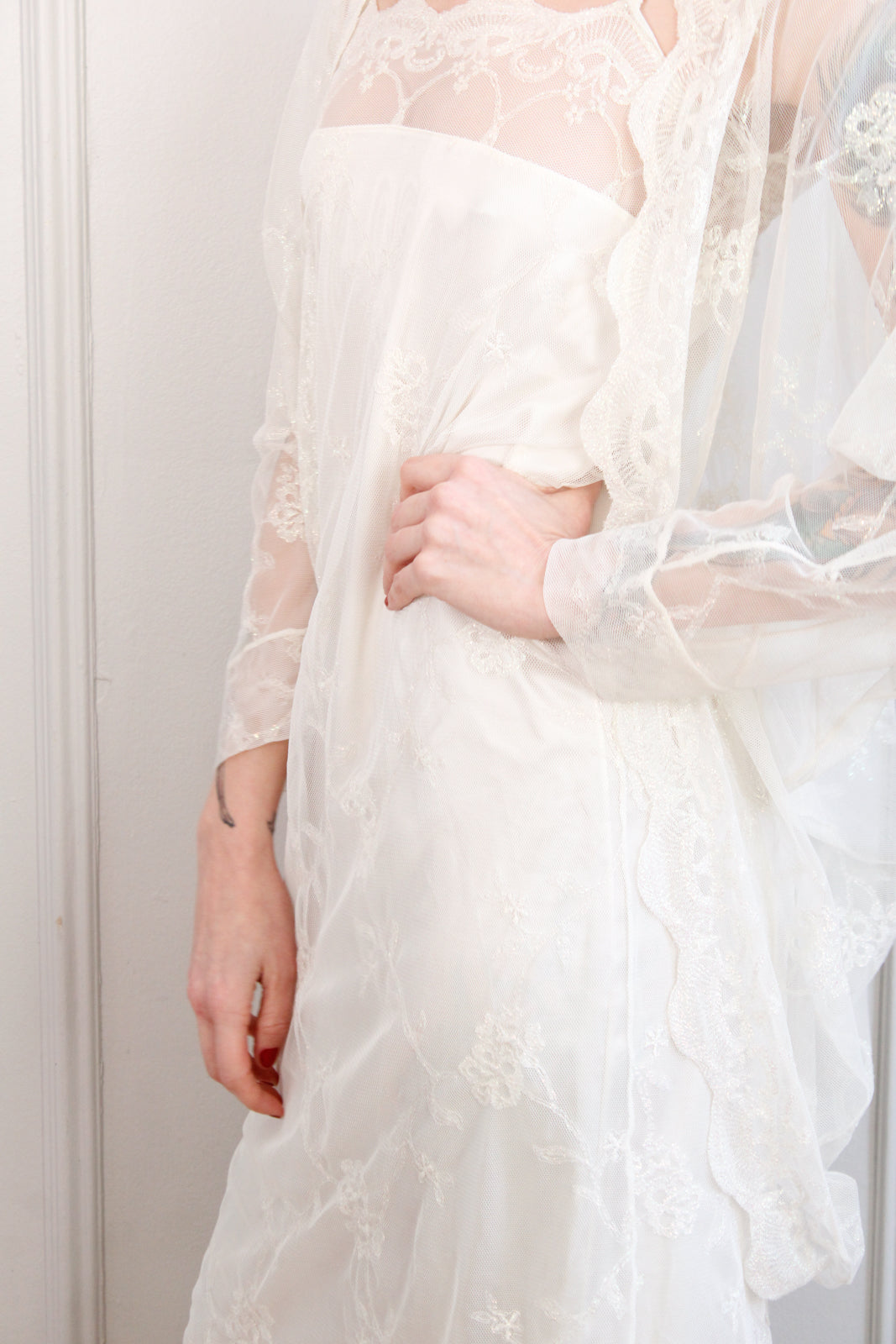 1990s Ivory Lace Slip Dress and Jacket - Med