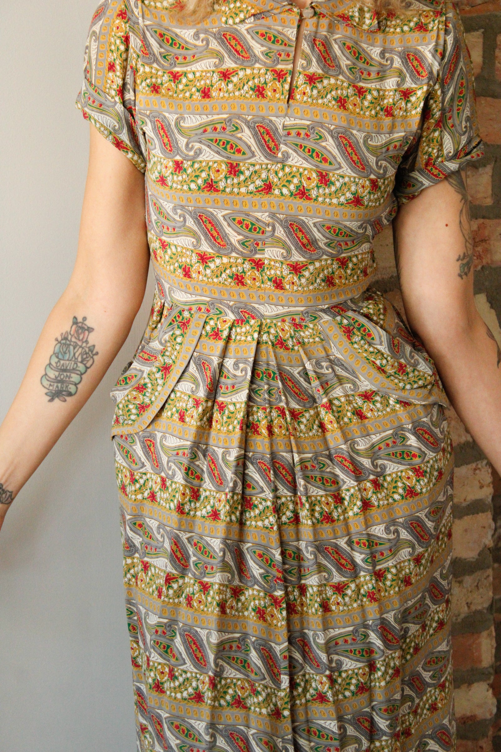 1940s Paisley & Floral Rayon Dress