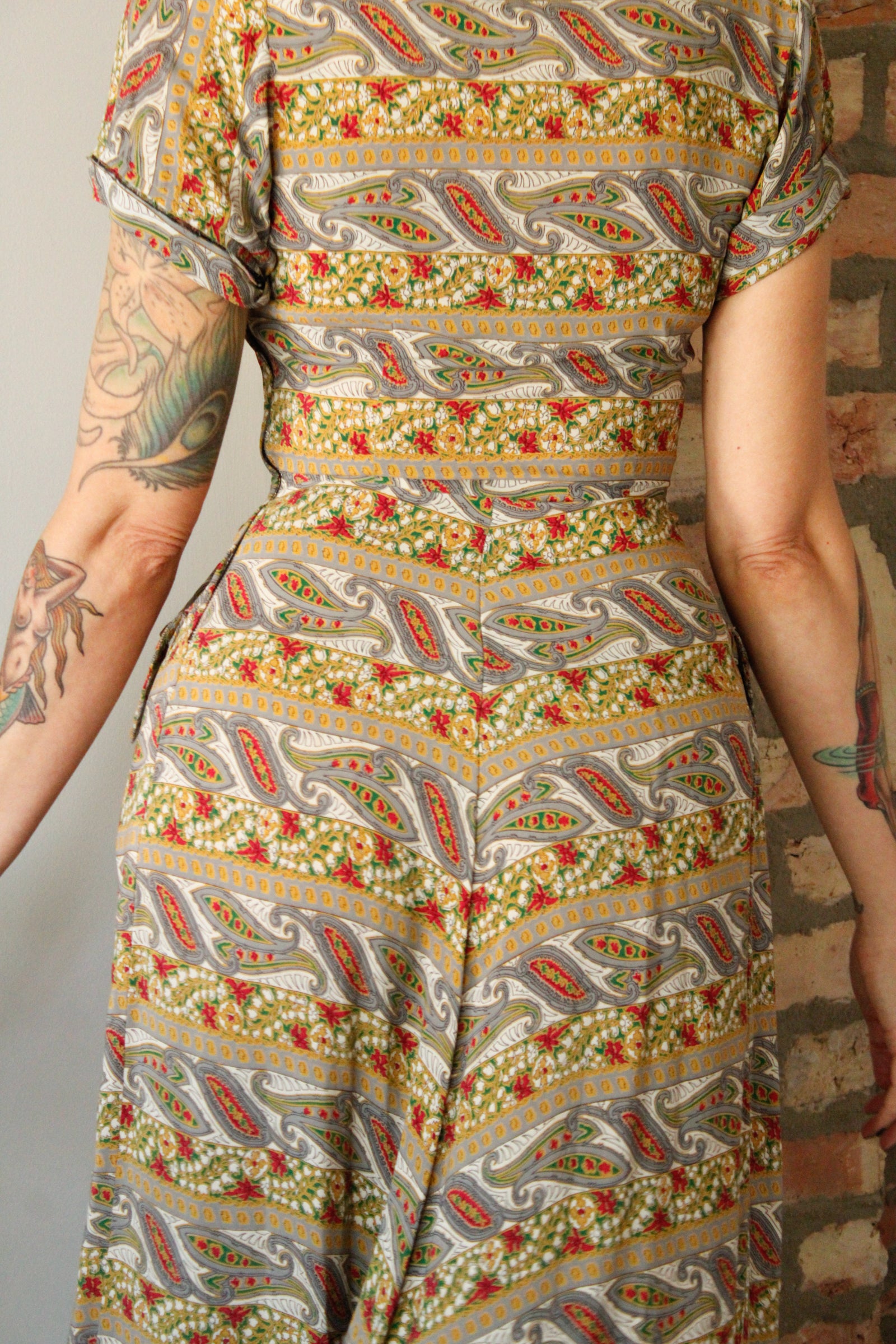 1940s Paisley & Floral Rayon Dress