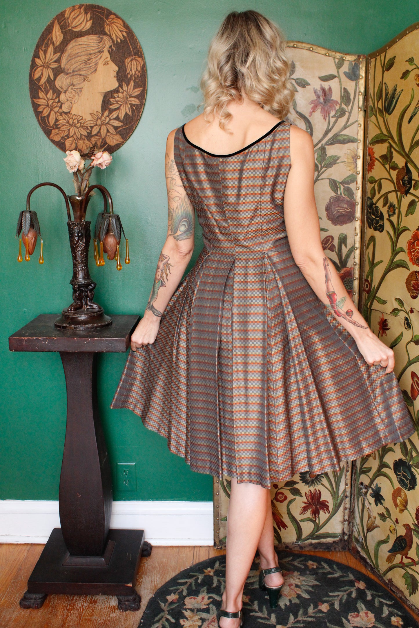 1950s Silk Plaid Mary Moffet Dress