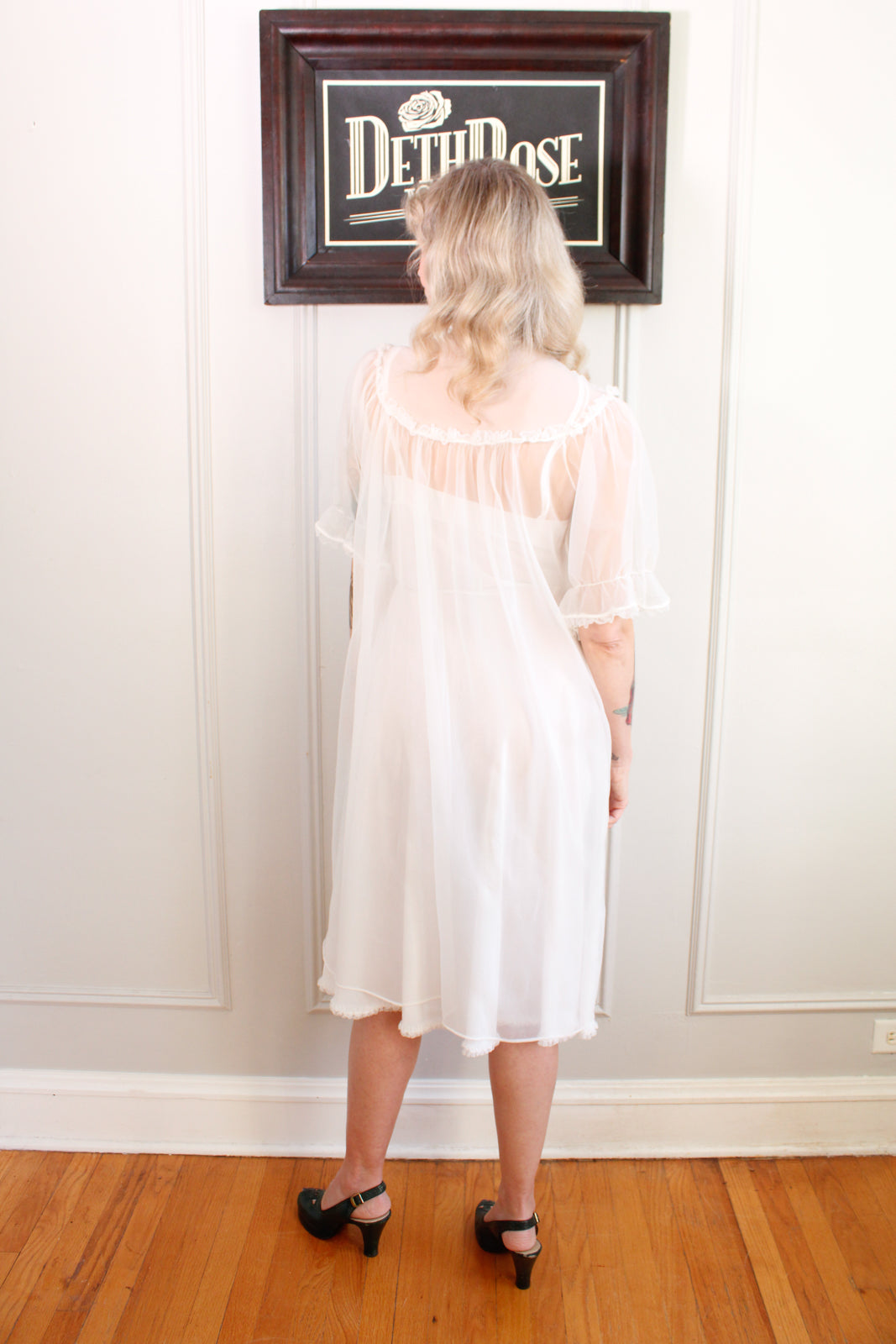 1950s White Slip Dress & Robe Loungewear Set - Medium