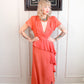 1940s Coral Rayon Crepe Draped Gown - Medium