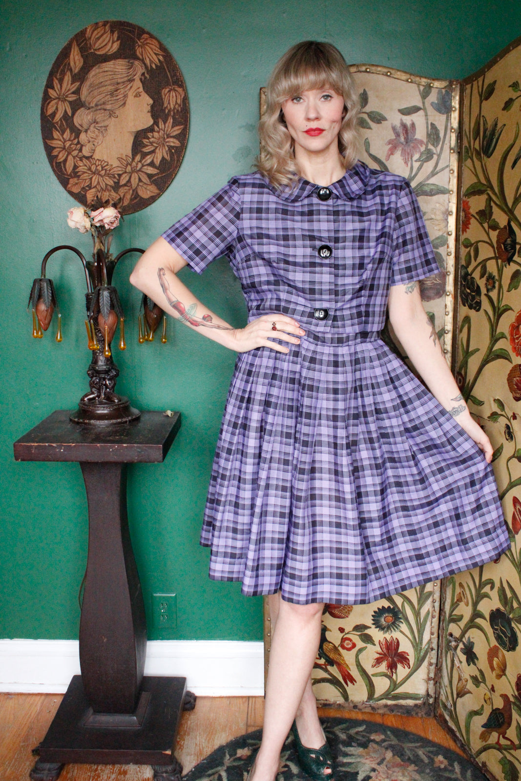 Late 1950s Plaid Jerry Gilden Dress & Bolero 