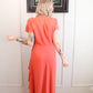1940s Coral Rayon Crepe Draped Gown - Medium
