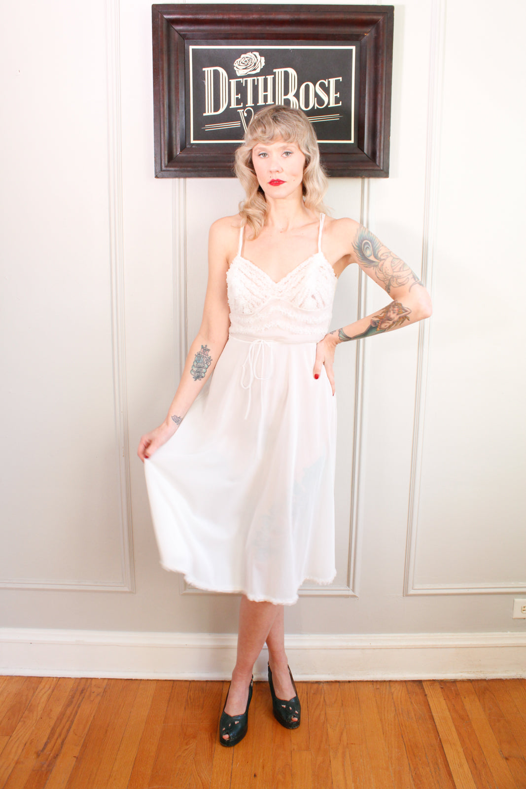 1950s White Slip Dress & Robe Loungewear Set - Medium