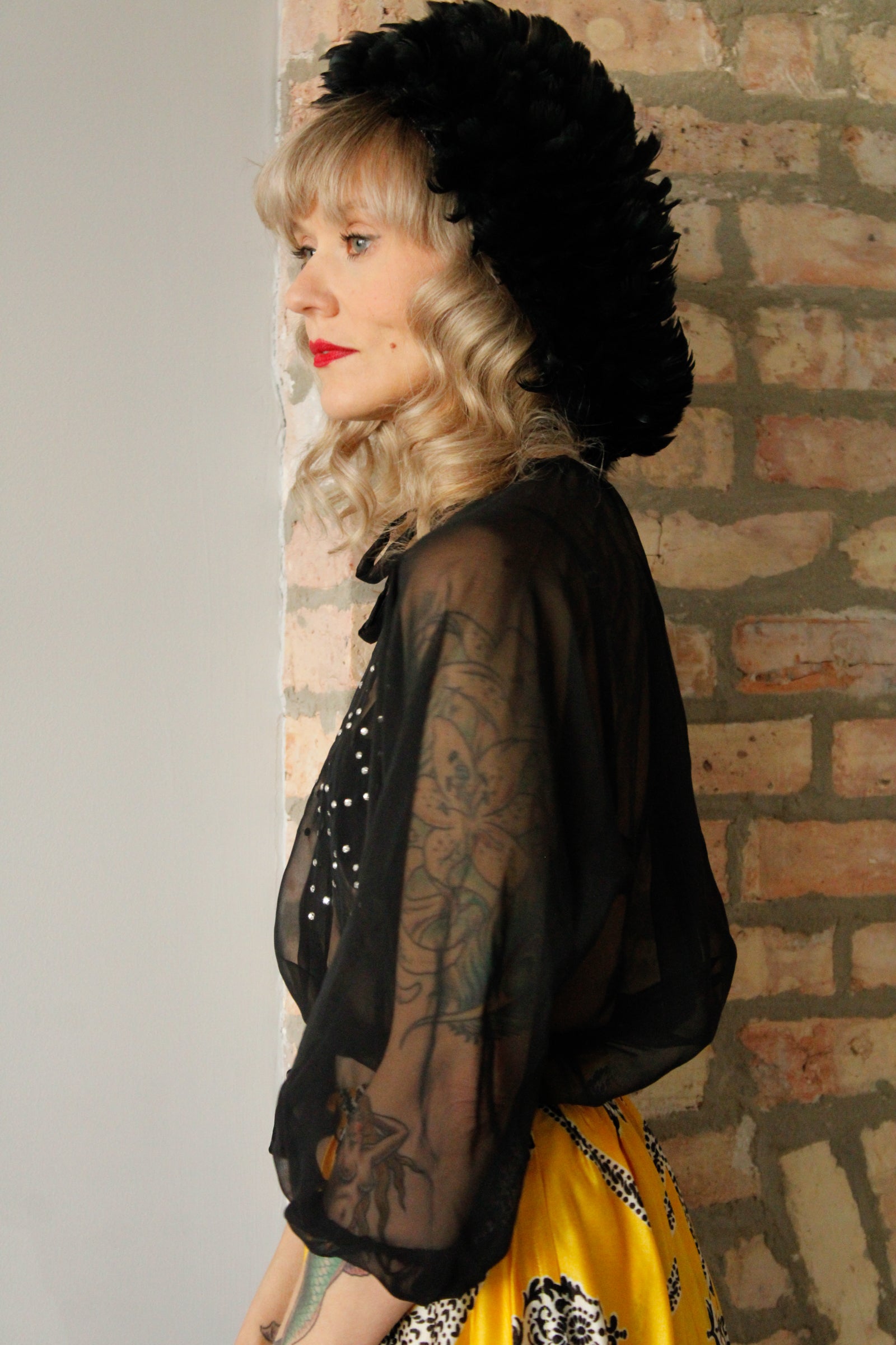 1970s Sheer Rhinestone Cropped BLouse