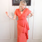 1940s Coral Rayon Crepe Draped Gown - Medium