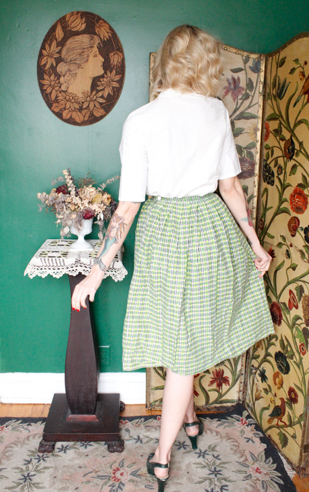 1950s Green Plaid Cotton Skirt