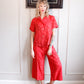 1920s Mary June Red Silk Floral Pajama Pant Set - Small