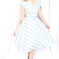 1950s Sky Blue Zip Front Striped Cotton Dress - Small