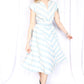 1950s Sky Blue Zip Front Striped Cotton Dress - Small