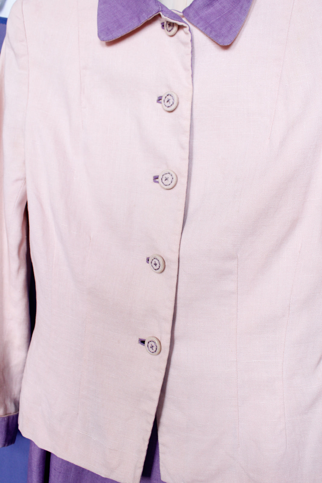 1940s Brett's Pink & Purple Linen Suit - Xsmall