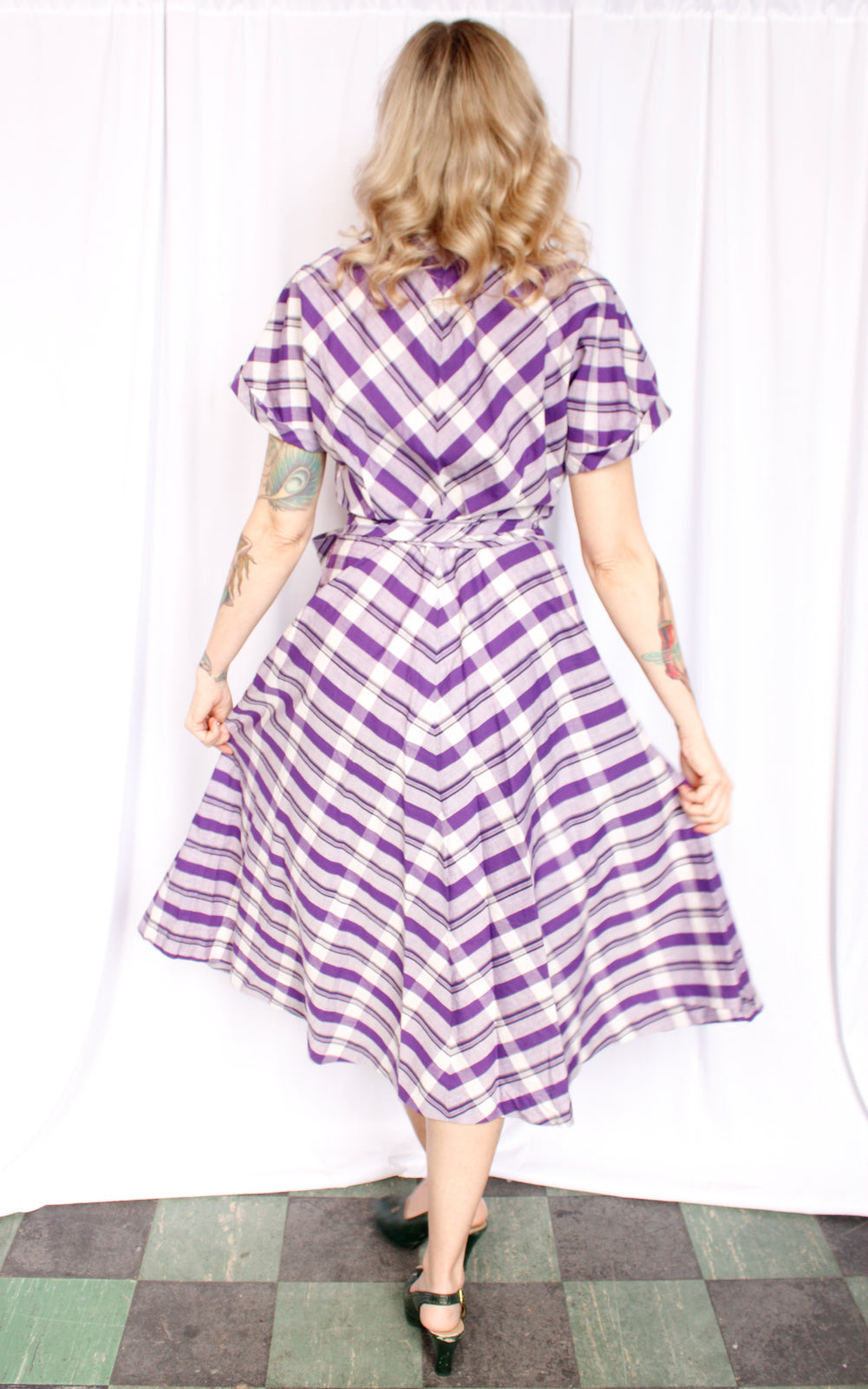 1950s Annetta Purple Plaid Dress - M/L