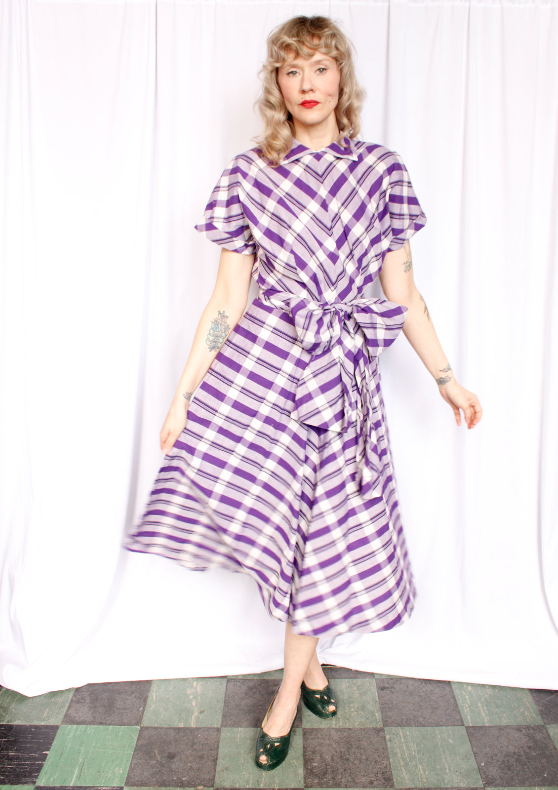 1950s Annetta Purple Plaid Dress - M/L