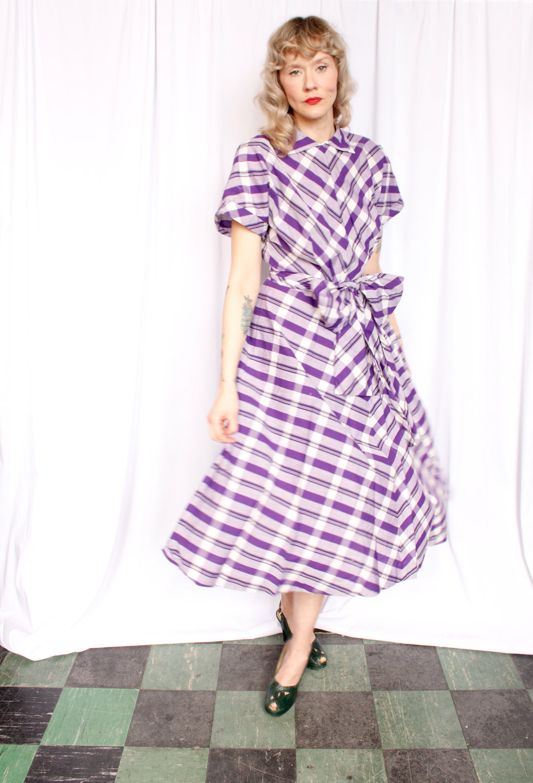 1950s Annetta Purple Plaid Dress - M/L