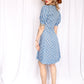 1930s Bow Print Cotton Zip Front Puff Sleeve Dress - Small