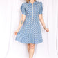 1930s Bow Print Cotton Zip Front Puff Sleeve Dress - Small