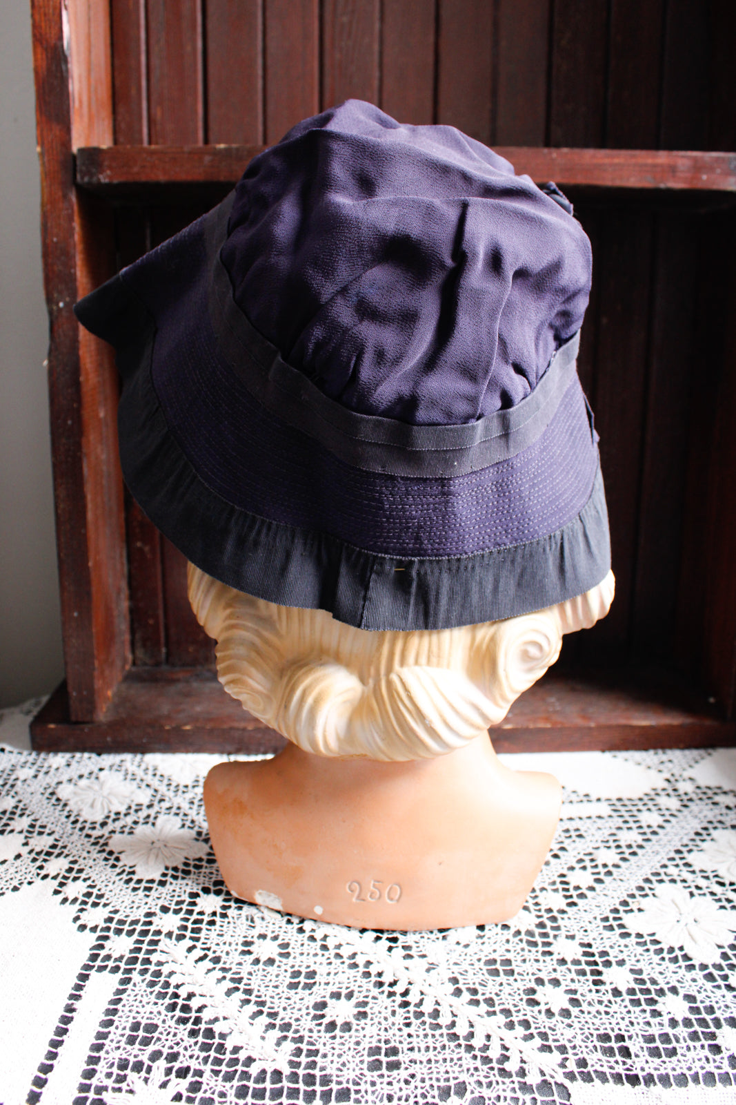 1930s Navy Rayon Summer Cloche Hat