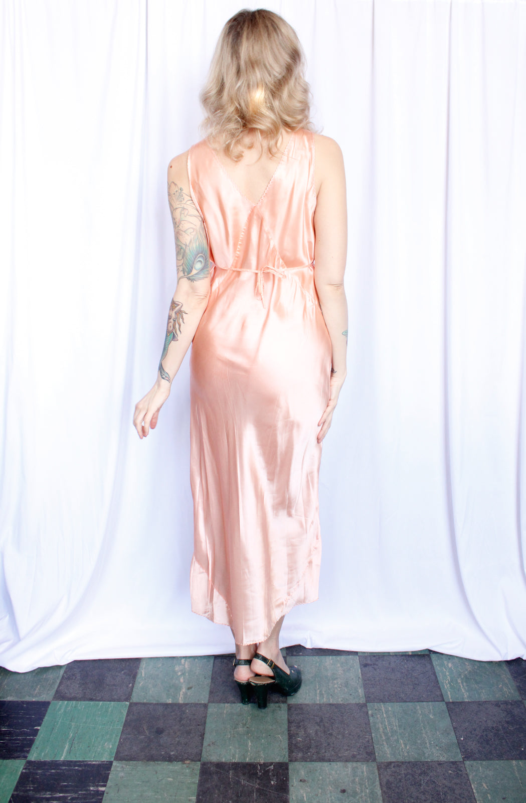 1940s Champagne Rayon Negligee Gown - M/L