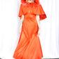1970s Tangerine Jersey Dress with Marabou Hooded Caplet - Small