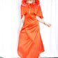 1970s Tangerine Jersey Dress with Marabou Hooded Caplet - Small