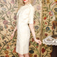1950s Ivory Rose Mardi Gras Silk Dress & Jacket - Small
