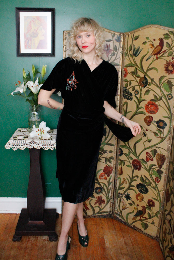 1940s Butterfly Velvet Dress
