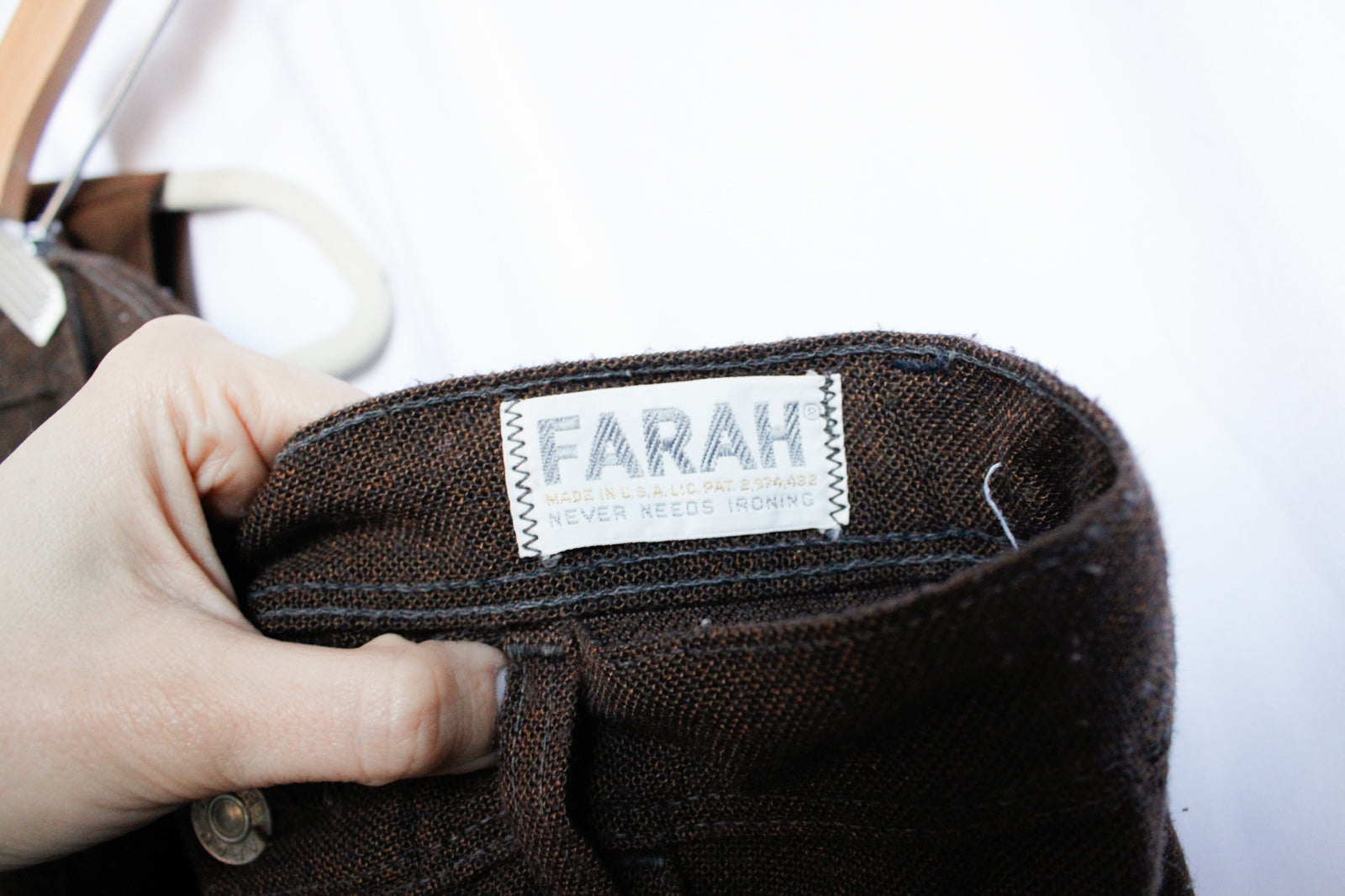 1970s Farrah Low Rise Brown Twill Pants - 34" waist