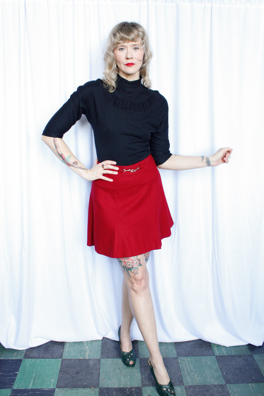 1960s College Town Red Wool Mini Skirt - 29" waist