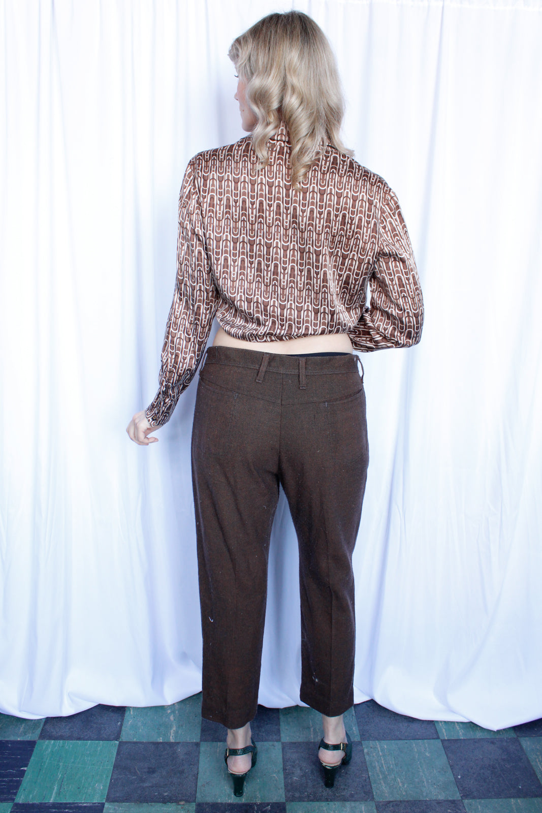 1970s Farrah Low Rise Brown Twill Pants - 34" waist