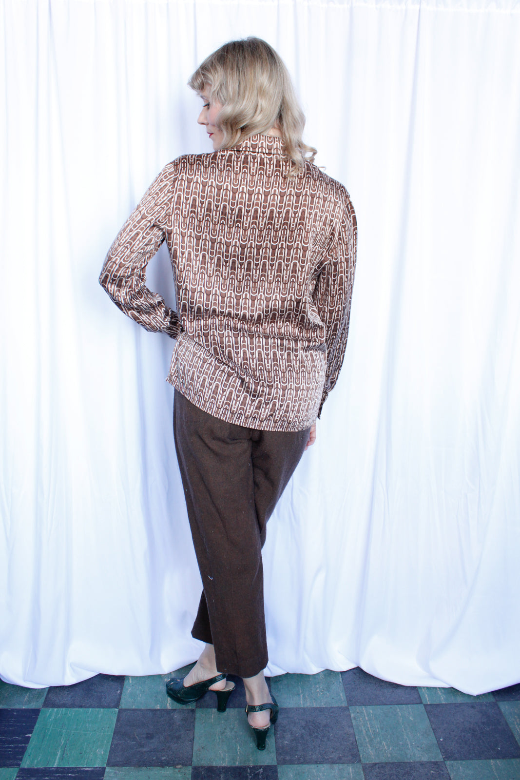 1990s Silk Escada Chain Print Blouse - Medium