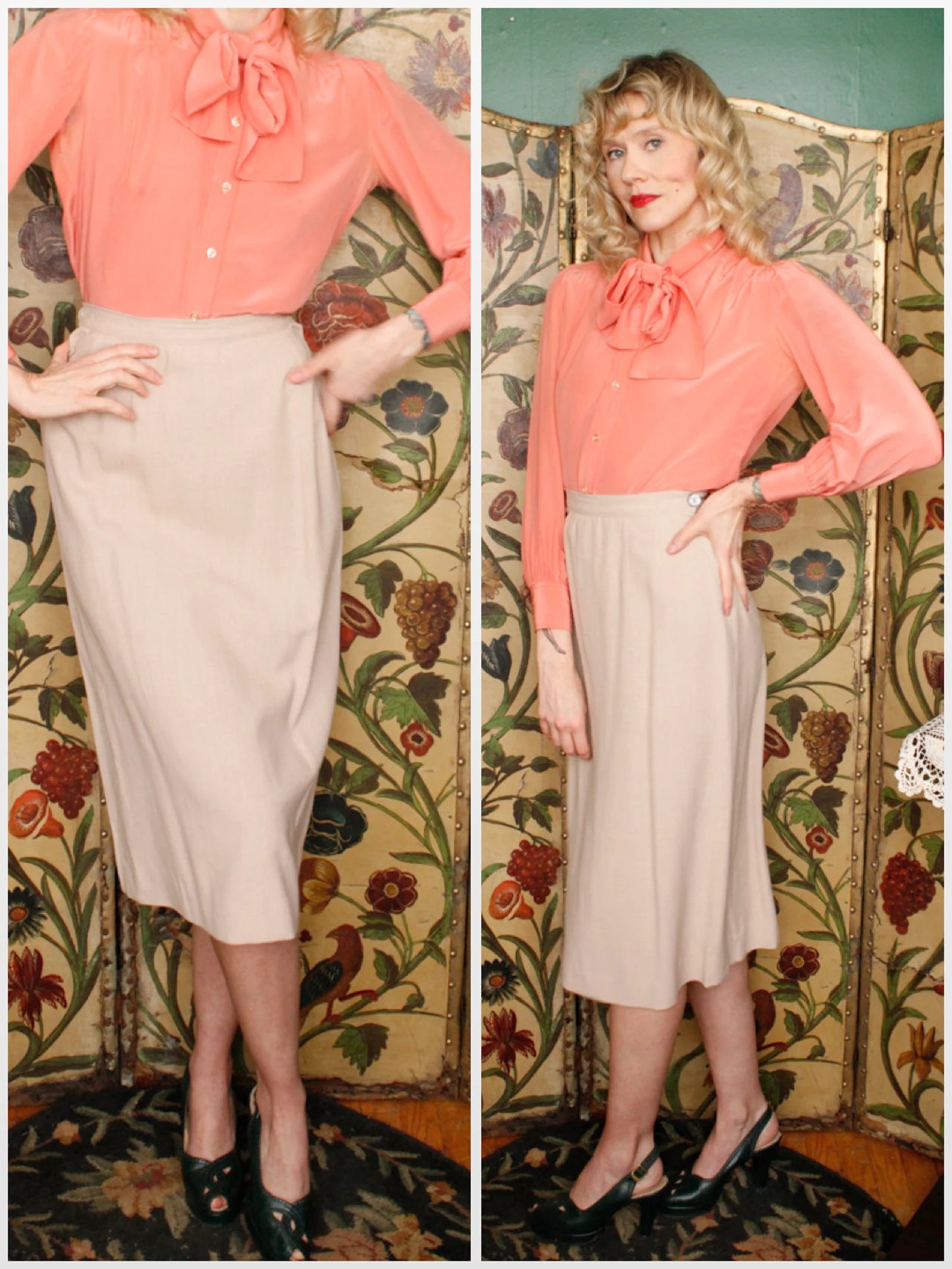 1950s Double Button Wool Linen Blend Skirt