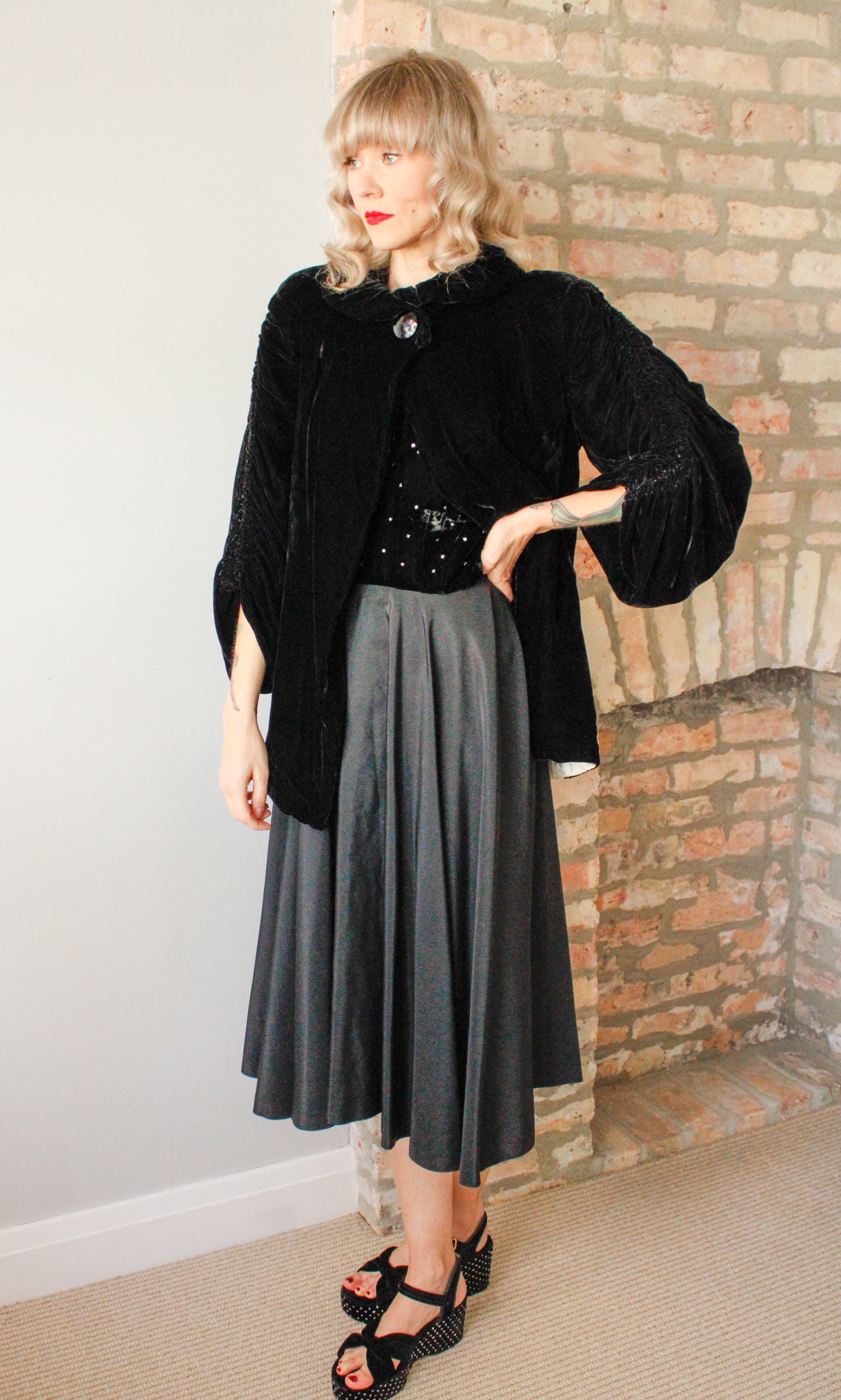 1930s Black Silk velvet Opera Coat