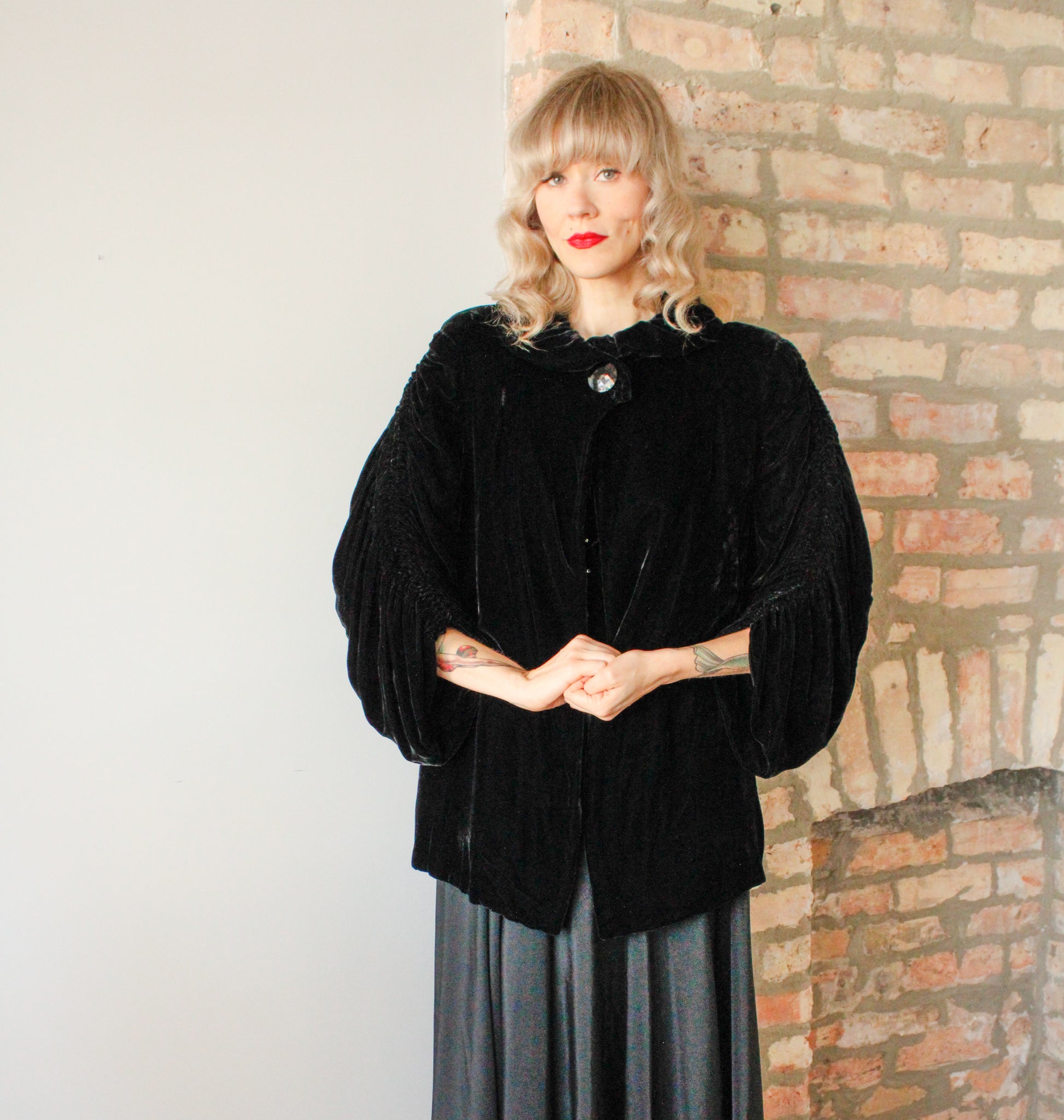 1930s Black Silk Velvet Opera Coat 