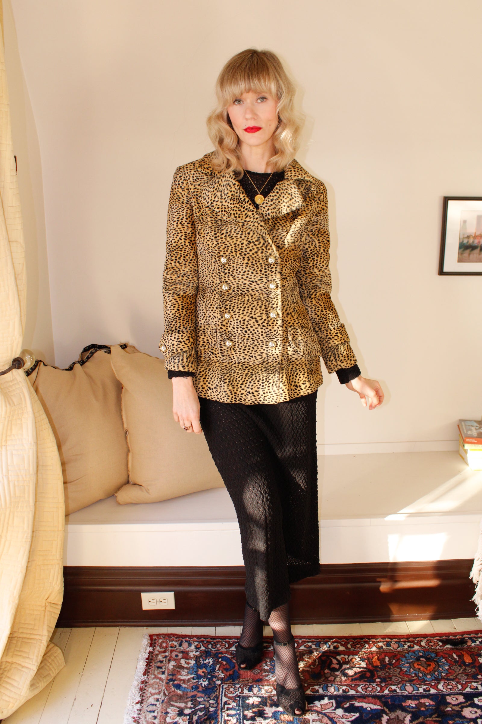 1960s Faux Fur Cheetah Print Jacket -Small 