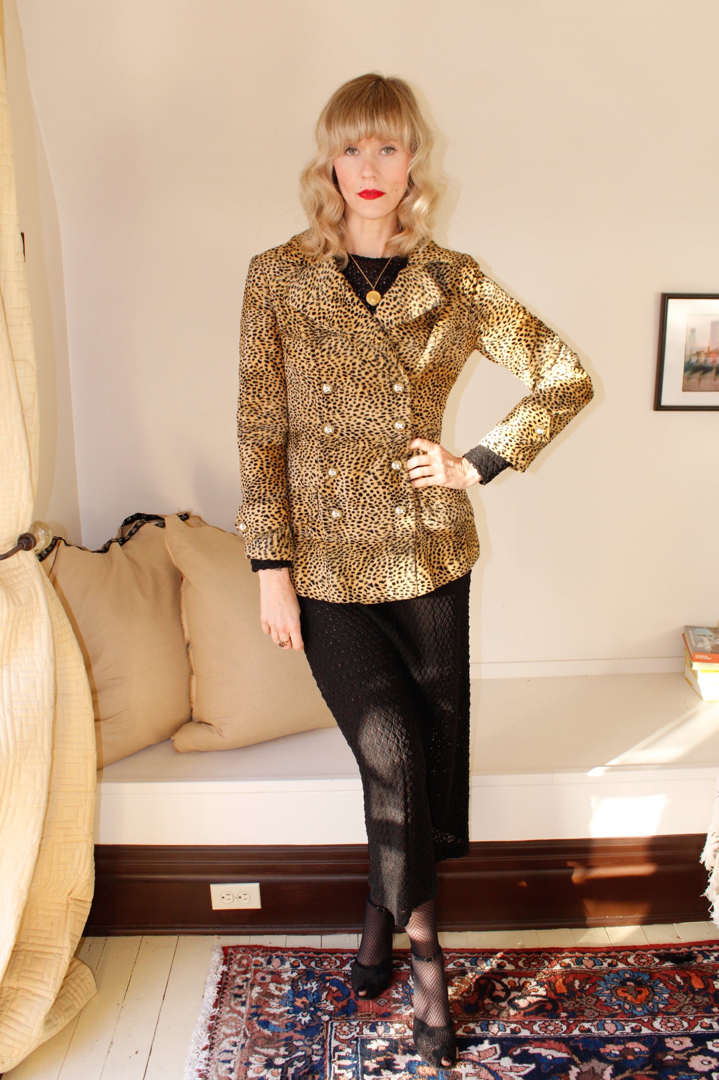 1960s Faux Fur Cheetah Print Jacket -Small 