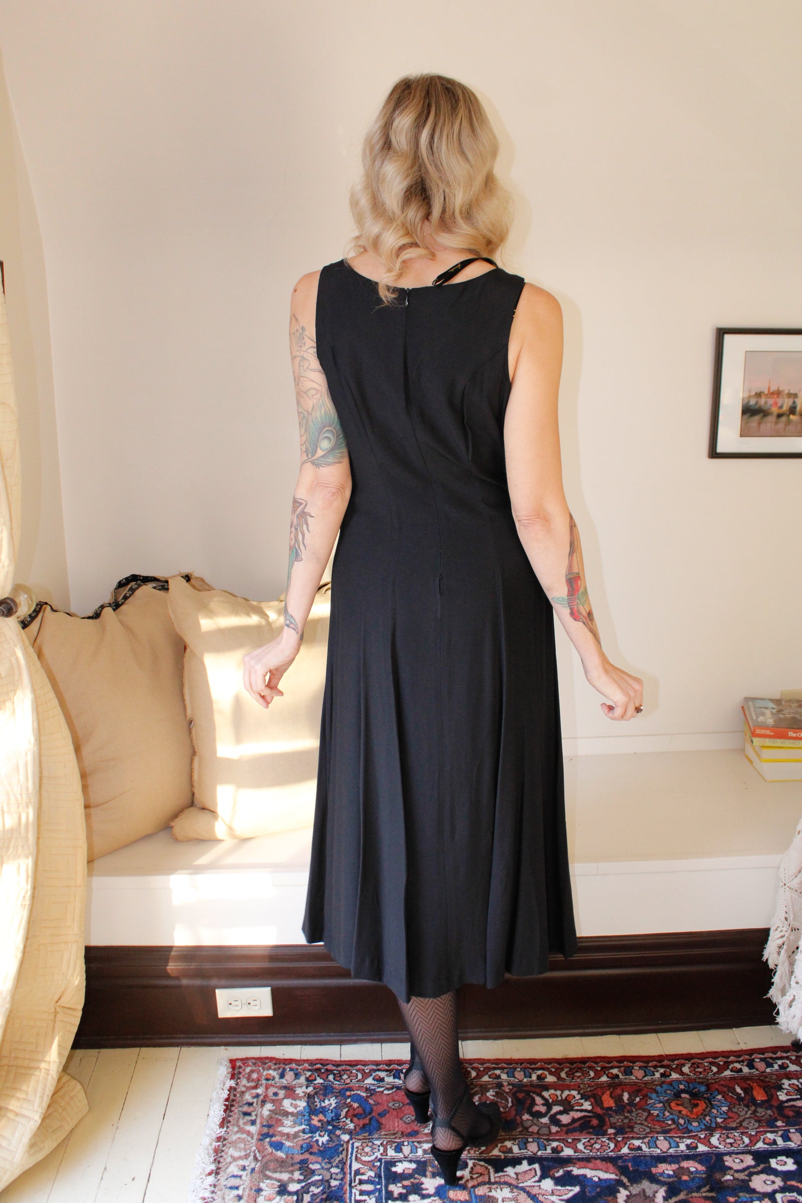 1990s Black Vesace Style Dress 