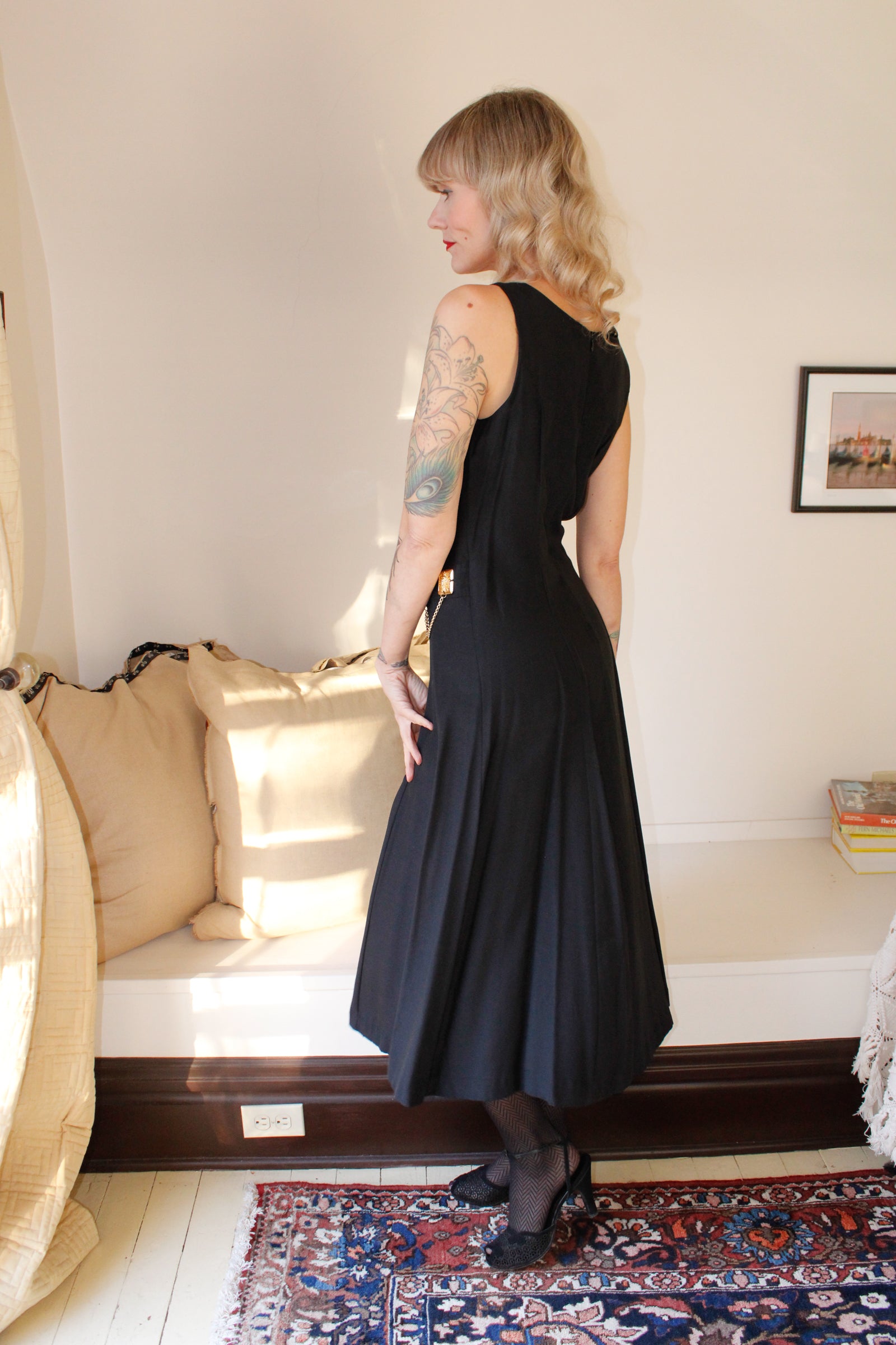 1990s Black Vesace Style Dress 
